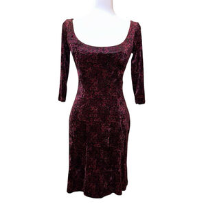 VTG 90’s BETSEY Johnson Burnout Velvet Floral Mini Dress 3/4 Sleeve Witchy XS